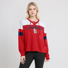 St. Louis Cardinals Fanatics Women's Even Match Lace-Up Long Sleeve V-Neck T-Shirt - MLB T-shirts