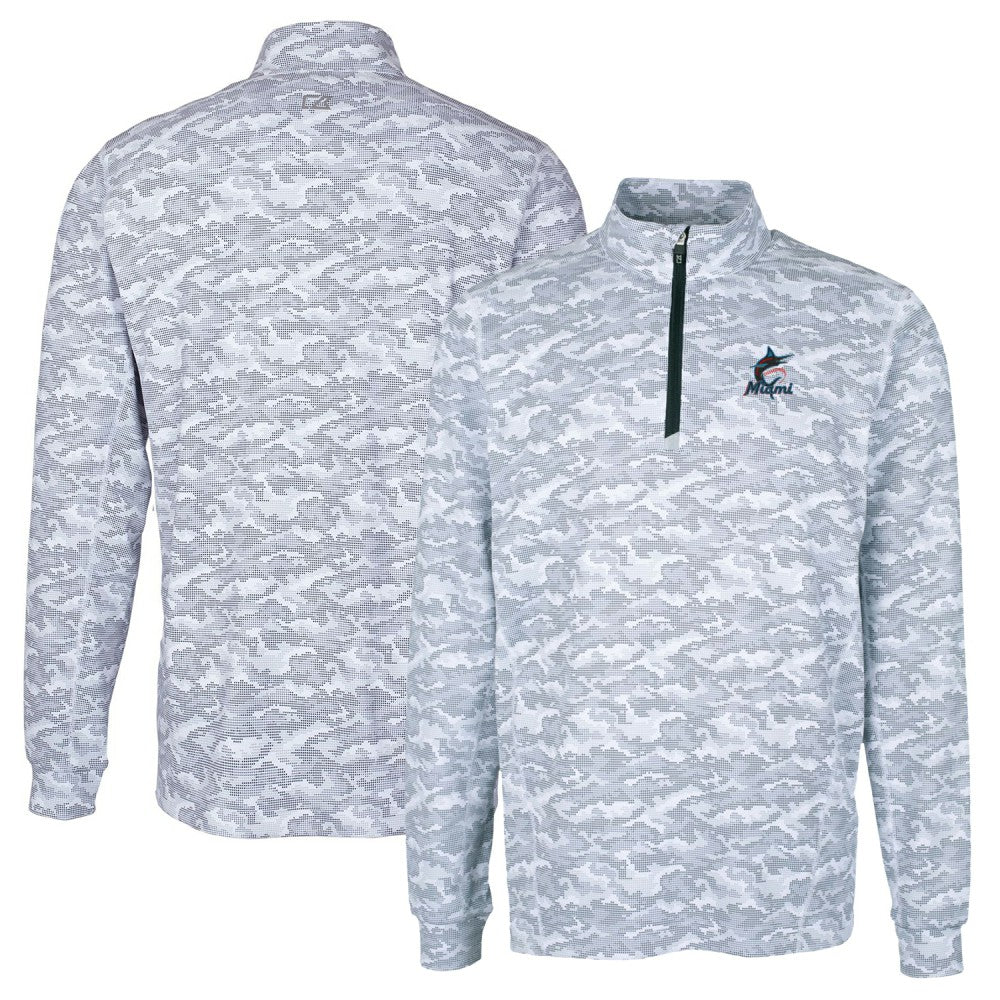 Miami Marlins Cutter & Buck Big & Tall Traverse Camo Print Stretch Quarter-Zip Pullover Top - MLB Pullover