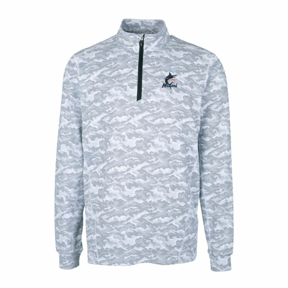 Miami Marlins Cutter & Buck Big & Tall Traverse Camo Print Stretch Quarter-Zip Pullover Top - MLB Pullover
