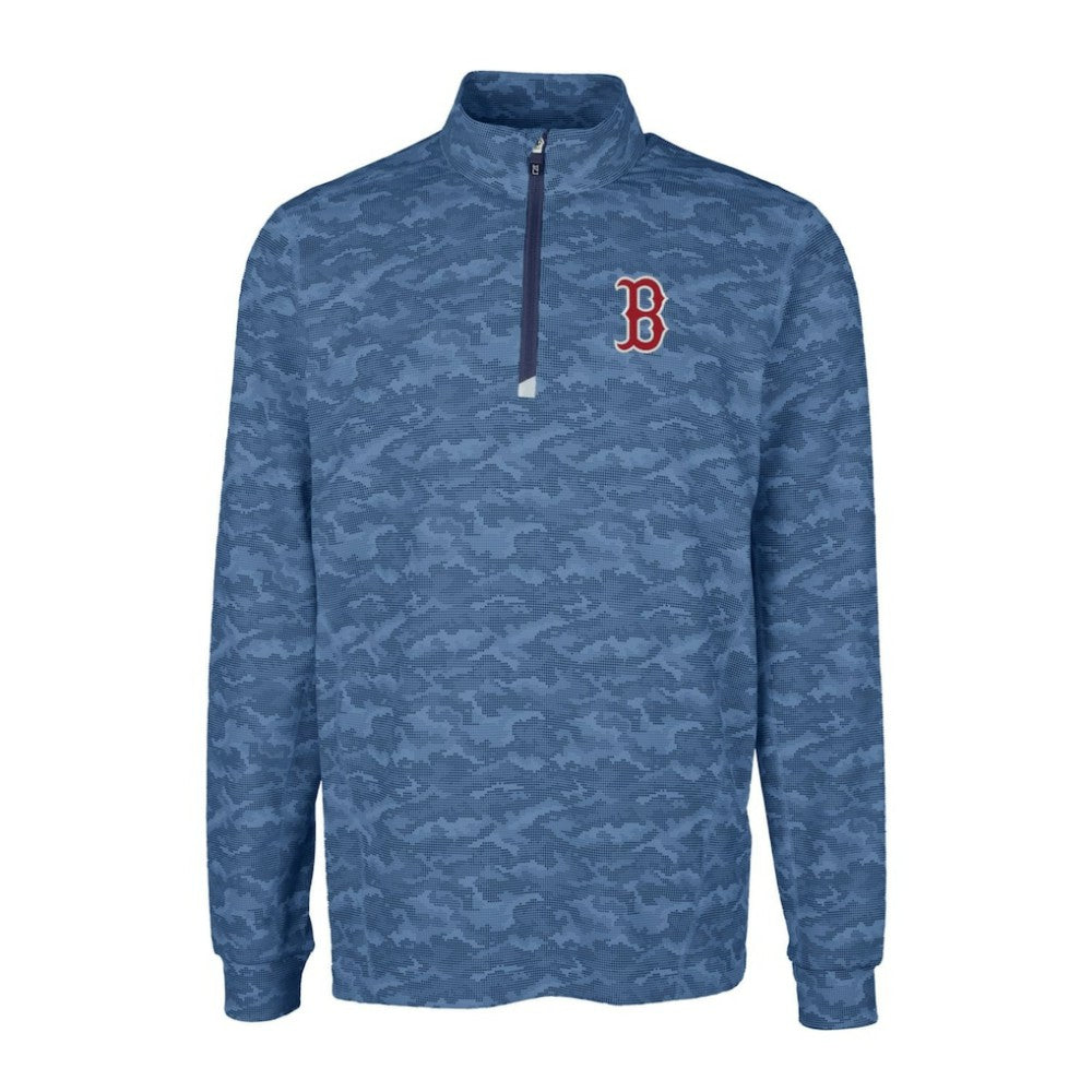 Boston Red Sox Cutter & Buck Big & Tall Traverse Camo Print Stretch Quarter-Zip Pullover Top - MLB Pullover