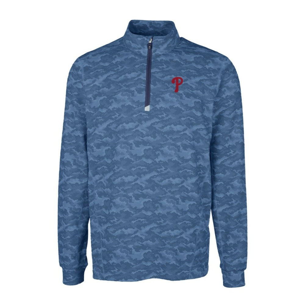 Philadelphia Phillies Cutter & Buck Big & Tall Traverse Camo Print Stretch Quarter-Zip Pullover Top - MLB Pullover