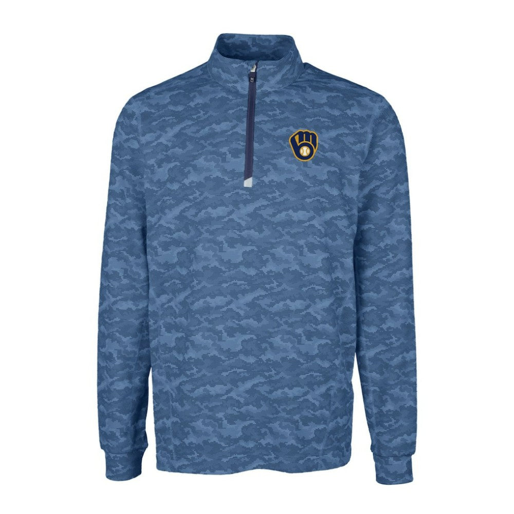 Milwaukee Brewers Cutter & Buck Big & Tall Traverse Camo Print Stretch Quarter-Zip Pullover Top - MLB Pullover