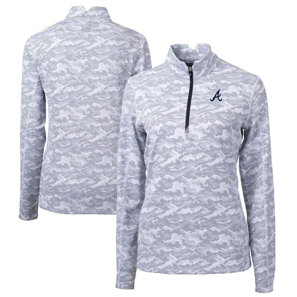 Atlanta Braves Cutter & Buck Women's Traverse Camo Print Stretch Quarter-Zip Pullover Top - MLB Pullover