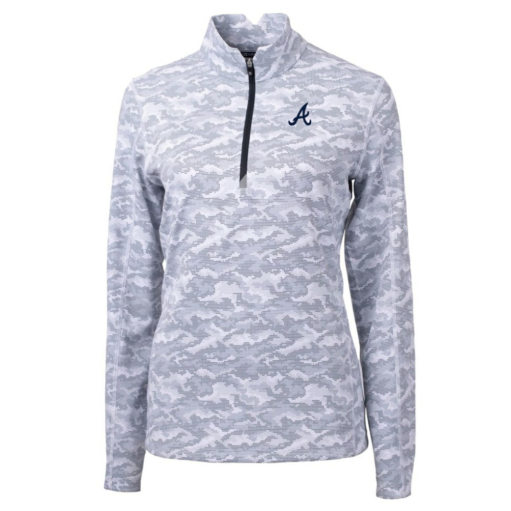 Atlanta Braves Cutter & Buck Women's Traverse Camo Print Stretch Quarter-Zip Pullover Top - MLB Pullover