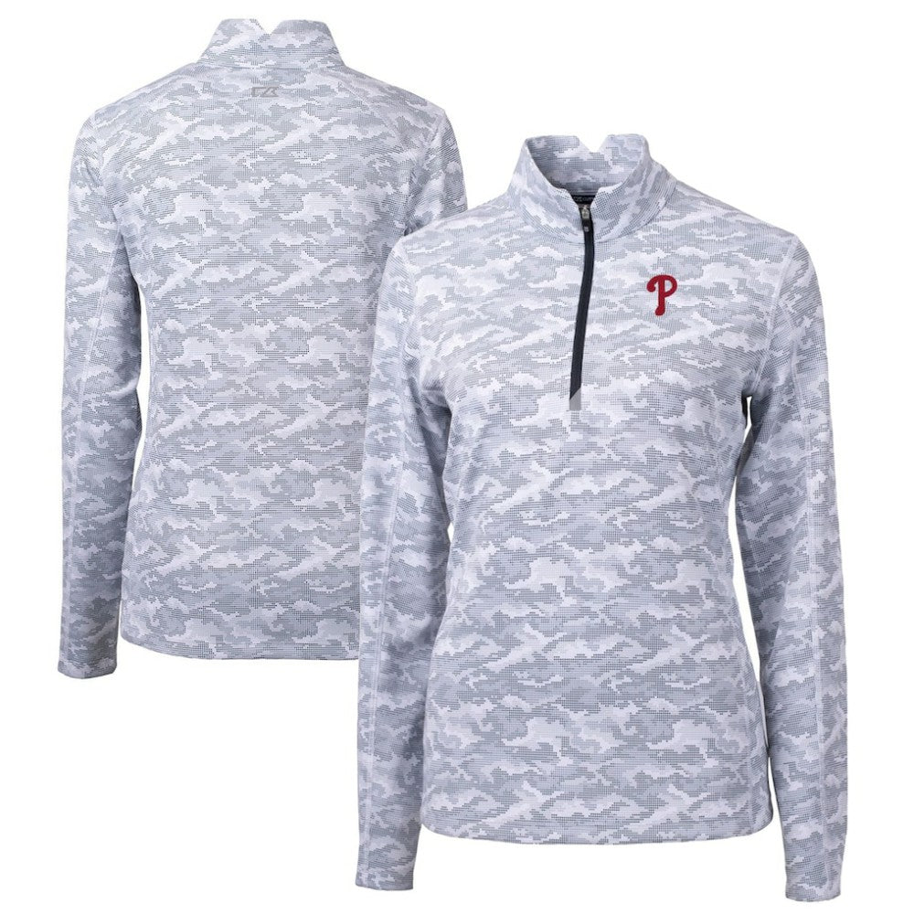 Philadelphia Phillies Cutter & Buck Women's Traverse Camo Print Stretch Quarter-Zip Pullover Top - MLB Pullover