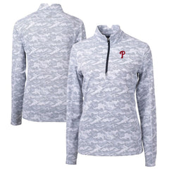 Philadelphia Phillies Cutter & Buck Women's Traverse Camo Print Stretch Quarter-Zip Pullover Top - MLB Pullover
