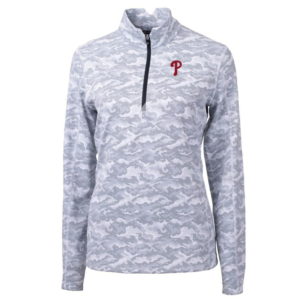 Philadelphia Phillies Cutter & Buck Women's Traverse Camo Print Stretch Quarter-Zip Pullover Top - MLB Pullover