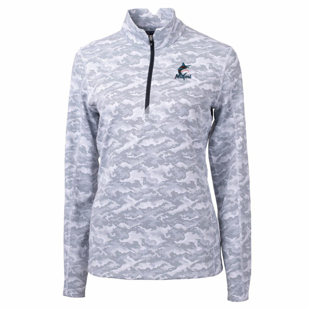 Miami Marlins Cutter & Buck Women's Traverse Camo Print Stretch Quarter-Zip Pullover Top - MLB Pullover