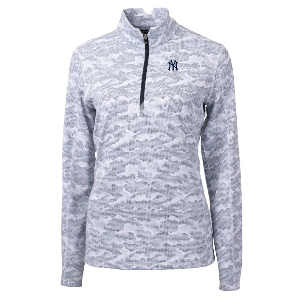 New York Yankees Cutter & Buck Women's Traverse Camo Print Stretch Quarter-Zip Pullover Top - MLB Pullover