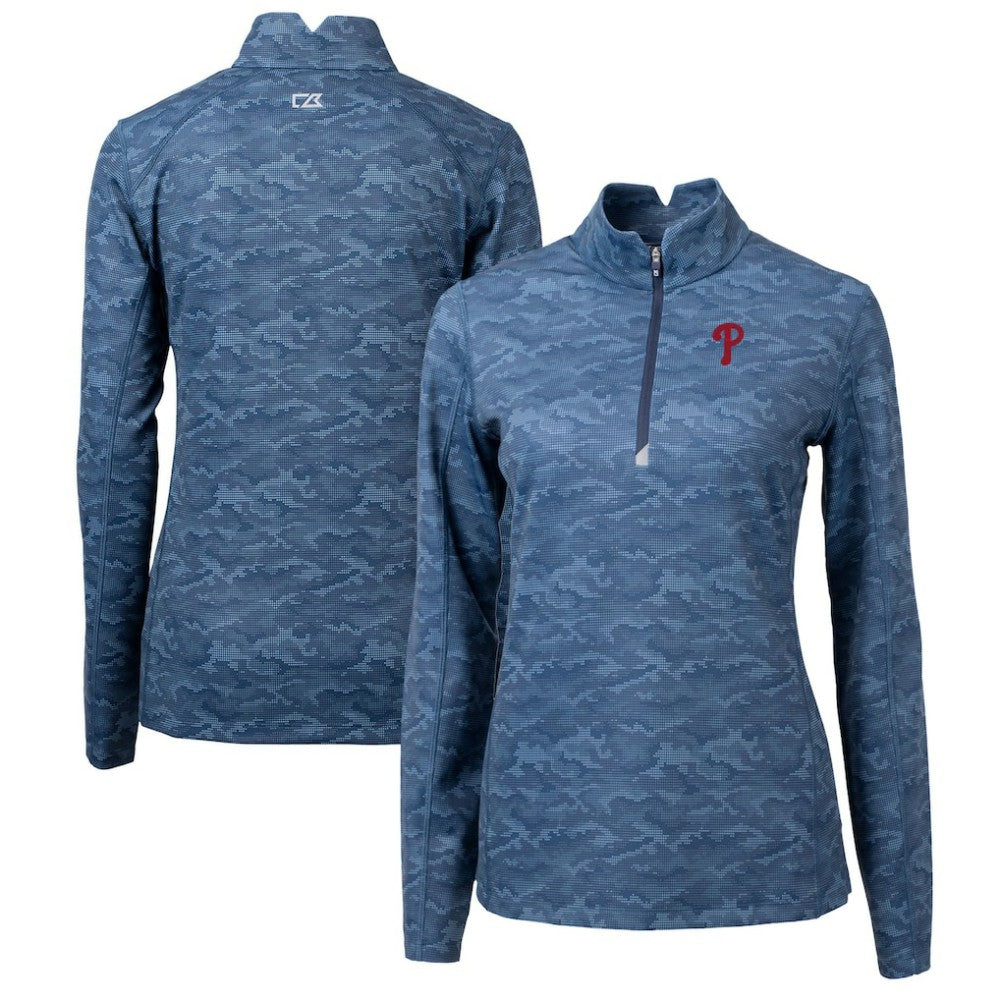 Philadelphia Phillies Cutter & Buck Women's Traverse Camo Print Stretch Quarter-Zip Pullover Top - MLB Pullover