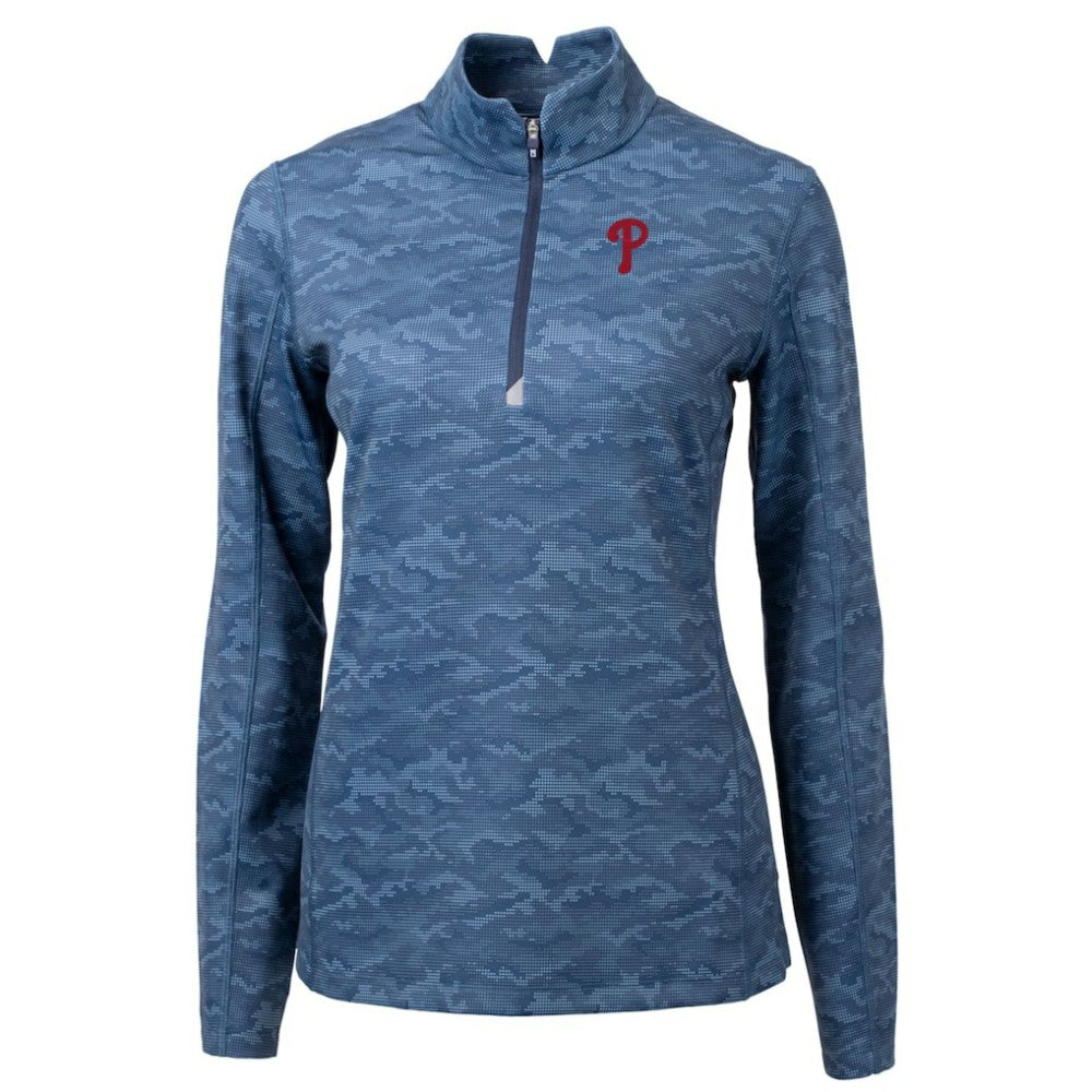 Philadelphia Phillies Cutter & Buck Women's Traverse Camo Print Stretch Quarter-Zip Pullover Top - MLB Pullover