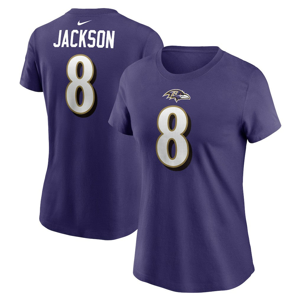 Baltimore Ravens Lamar Jackson  Women's Player Name & Number T-Shirt | NFL Sale