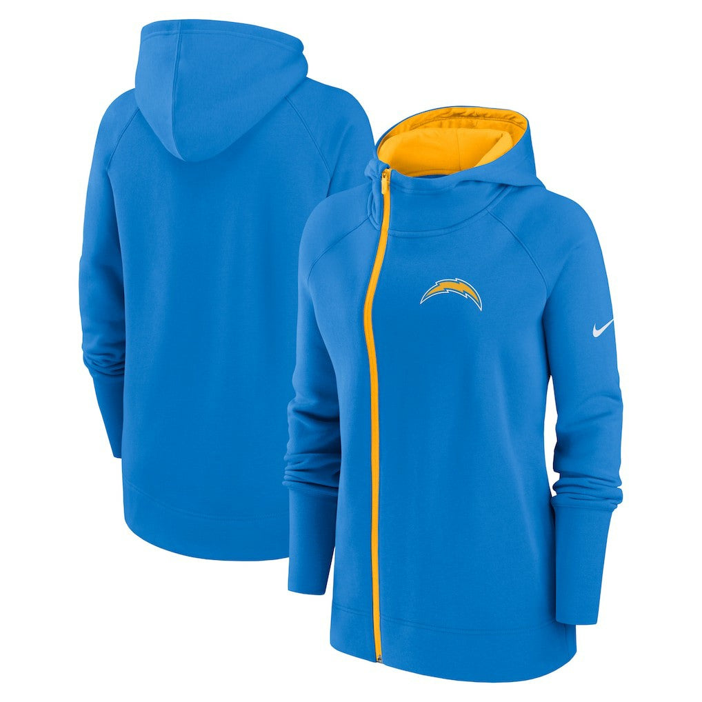 Los Angeles Chargers Women's Asymmetrical Raglan Full-Zip Hoodie | NFL Outlet