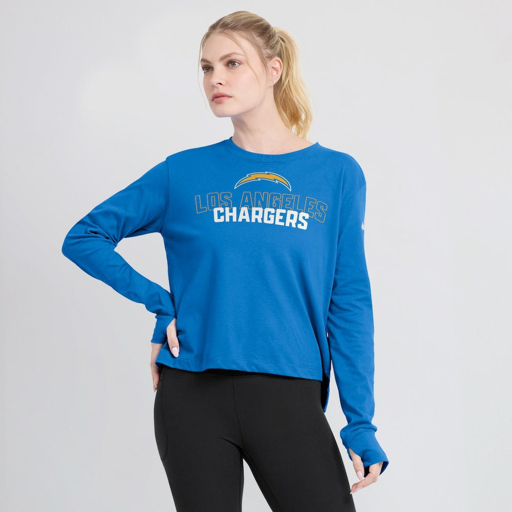 Los Angeles Chargers Women's Modest Crop Performance Long Sleeve T-Shirt | NFL Discount