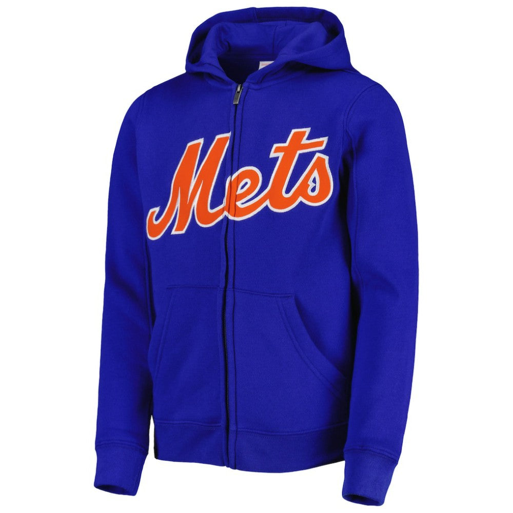 New York Mets Youth Wordmark Full-Zip Fleece Hoodie - MLB Hoodies