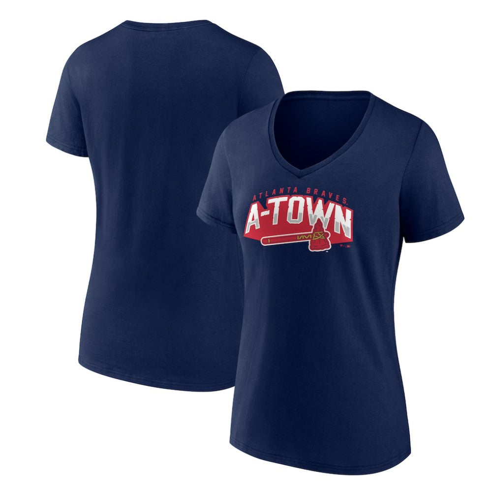 Atlanta Braves Women's Paint the Black V-Neck T-Shirt - MLB T-shirts