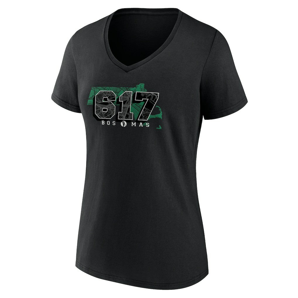 Black Boston Celtics Women's Core Hometown Launch V-Neck T-Shirt | NBA