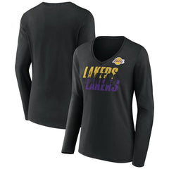 Black Los Angeles Lakers Women's Tumble V-Neck Long Sleeve T-Shirt | NBA