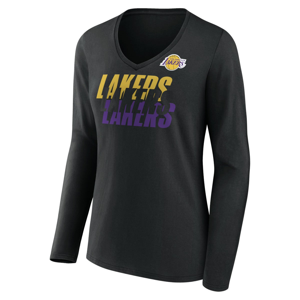 Black Los Angeles Lakers Women's Tumble V-Neck Long Sleeve T-Shirt | NBA