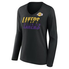 Black Los Angeles Lakers Women's Tumble V-Neck Long Sleeve T-Shirt | NBA