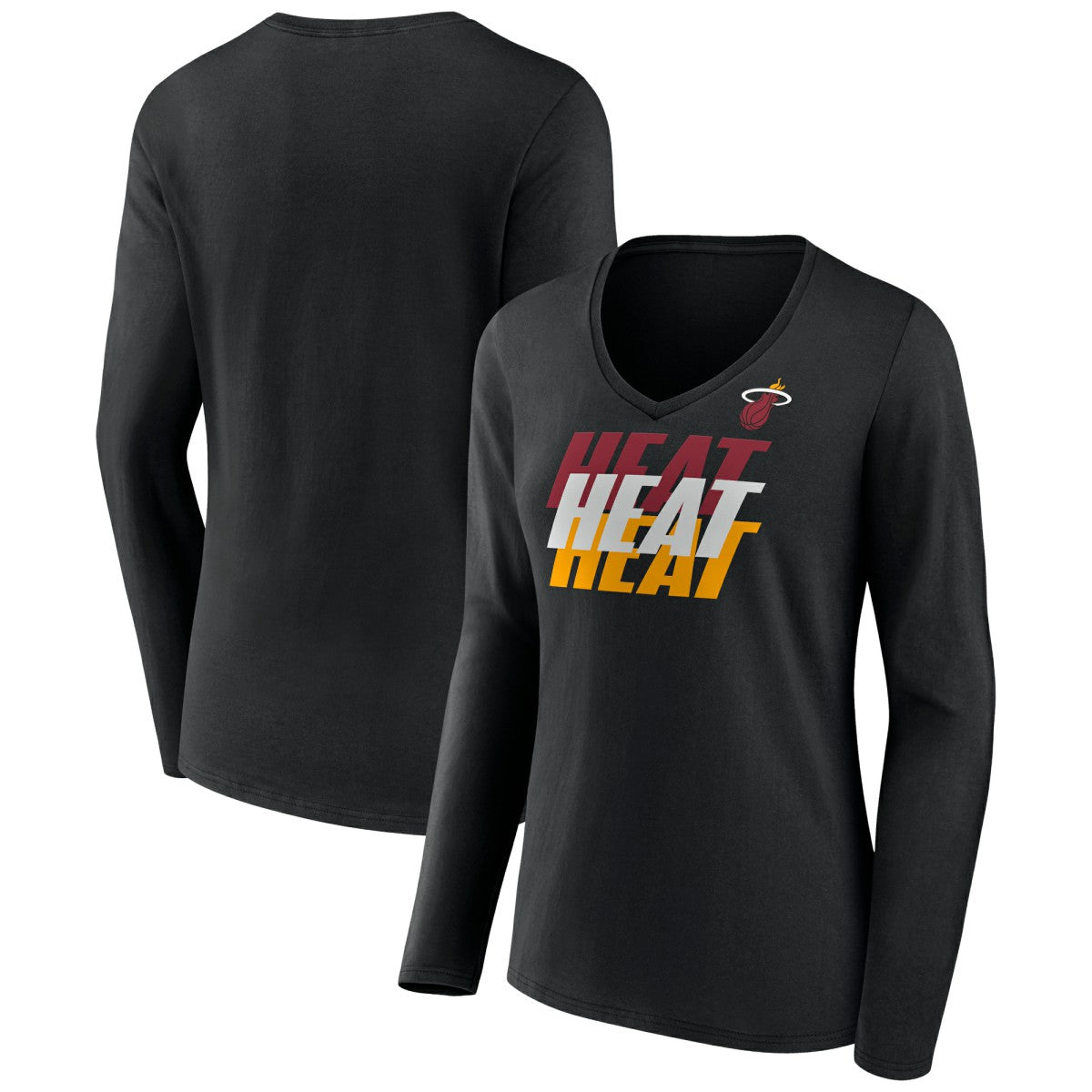 Black Miami Heat Women's Tumble V-Neck Long Sleeve T-Shirt | NBA