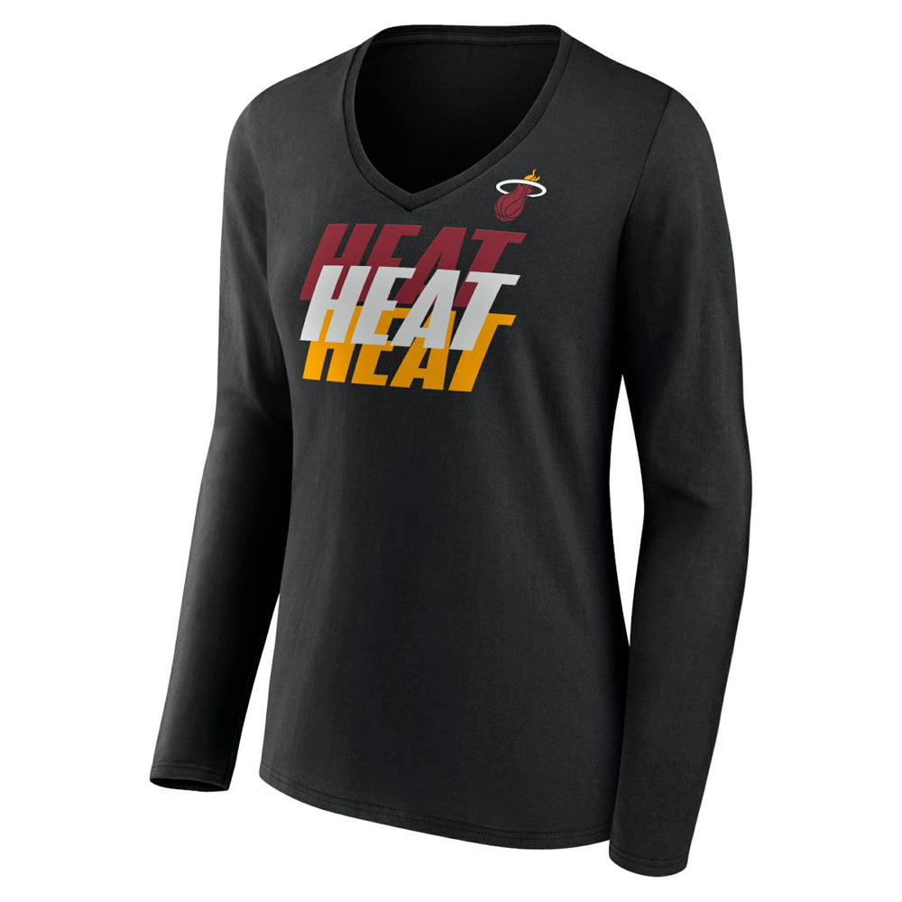 Black Miami Heat Women's Tumble V-Neck Long Sleeve T-Shirt | NBA