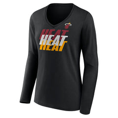Black Miami Heat Women's Tumble V-Neck Long Sleeve T-Shirt | NBA