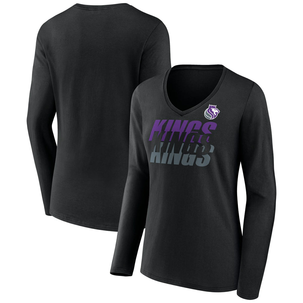 Black Sacramento Kings Women's Tumble V-Neck Long Sleeve T-Shirt | NBA