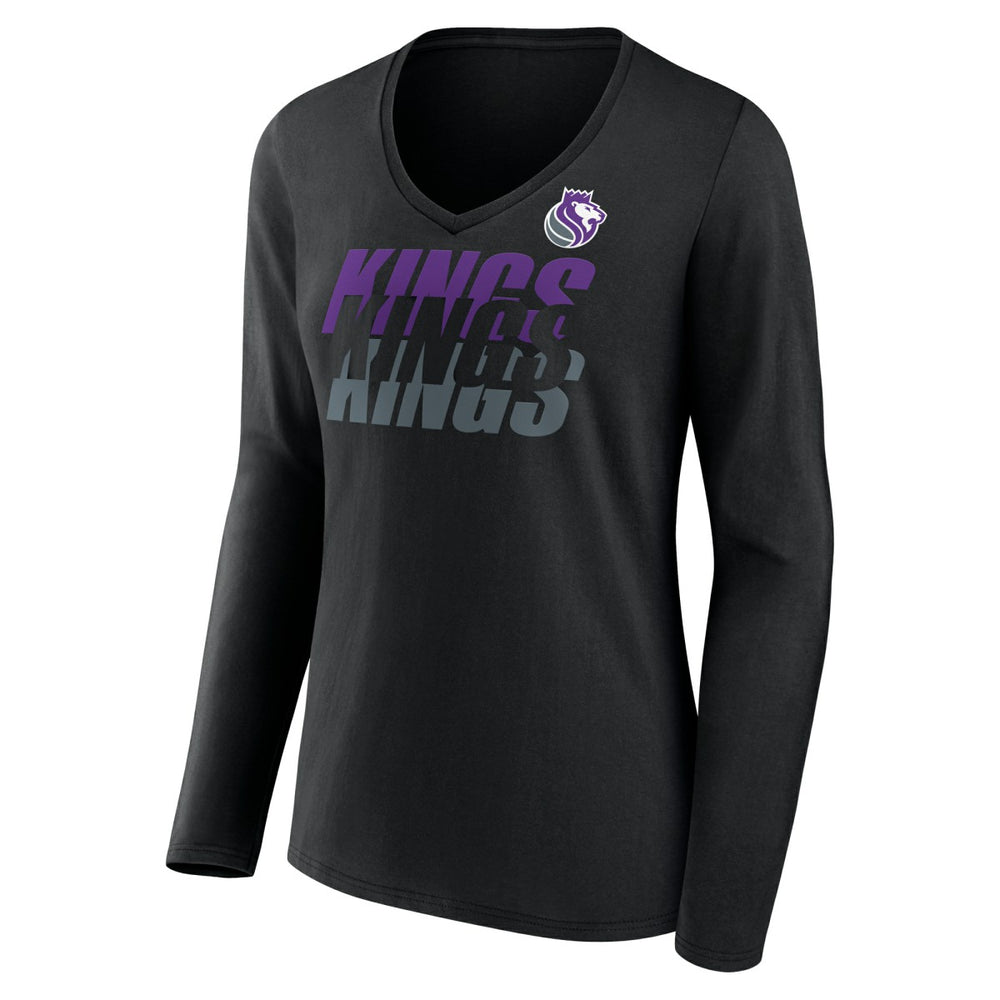 Black Sacramento Kings Women's Tumble V-Neck Long Sleeve T-Shirt | NBA