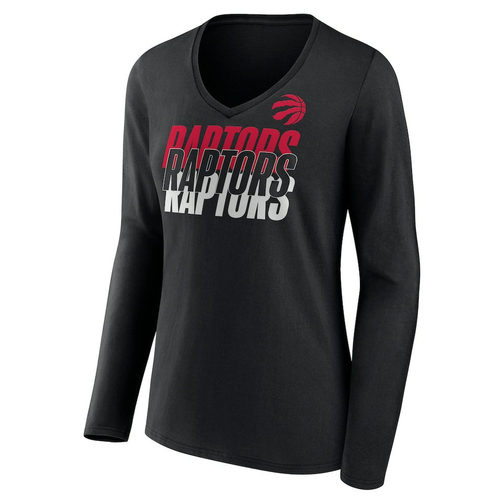 Black Toronto Raptors Women's Tumble V-Neck Long Sleeve T-Shirt | NBA