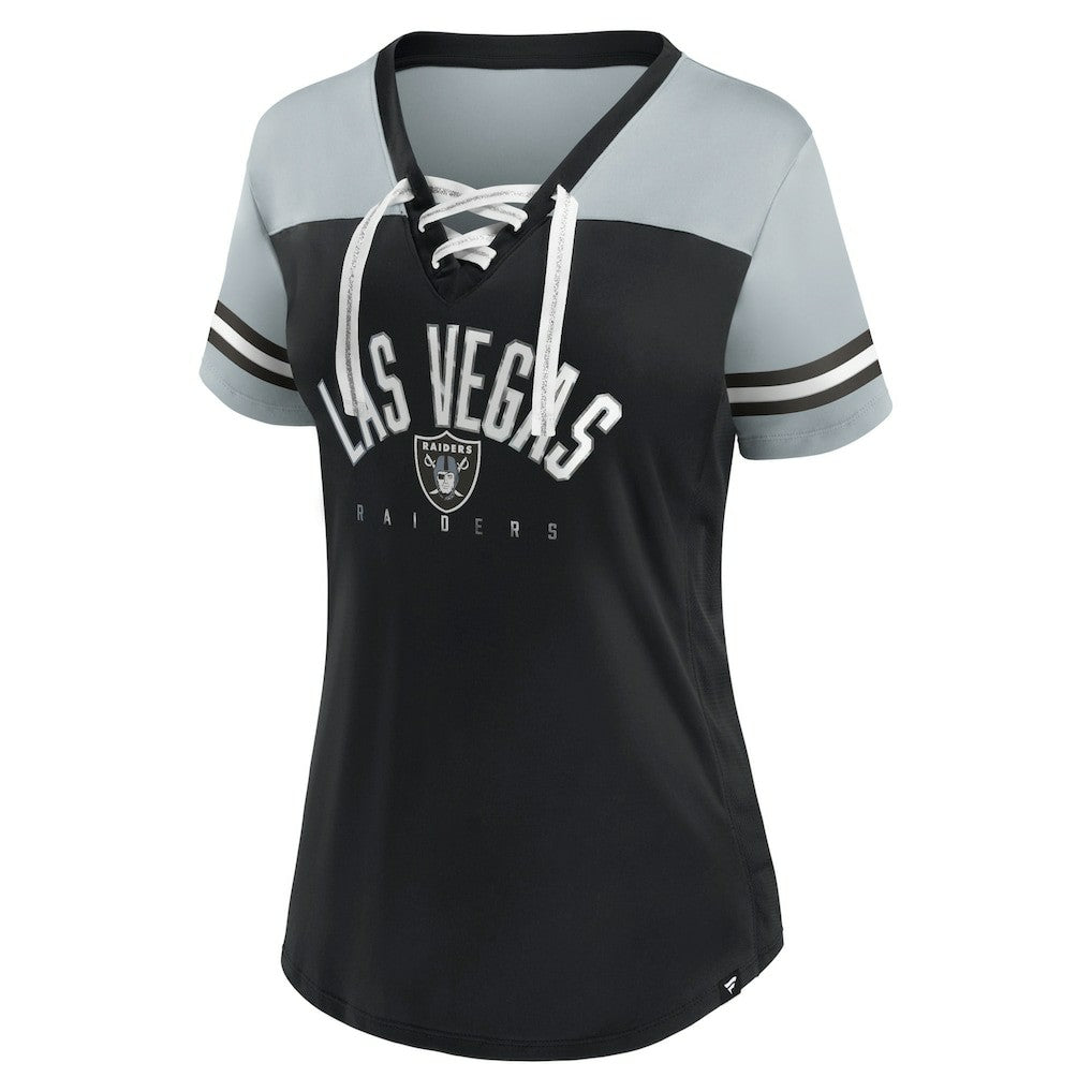 Las Vegas Raiders Women's Blitz & Glam Lace-Up V-Neck Jersey T-Shirt | NFL Sale