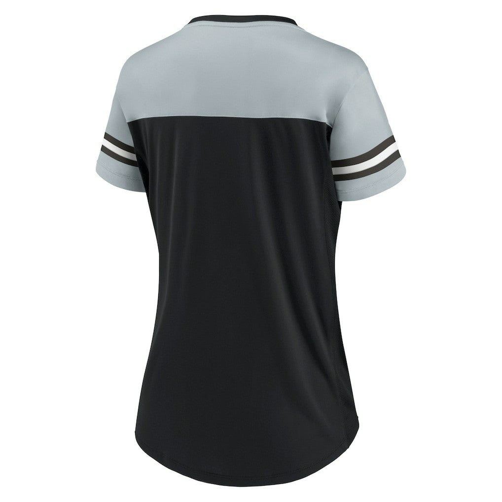 Las Vegas Raiders Women's Blitz & Glam Lace-Up V-Neck Jersey T-Shirt | NFL Sale
