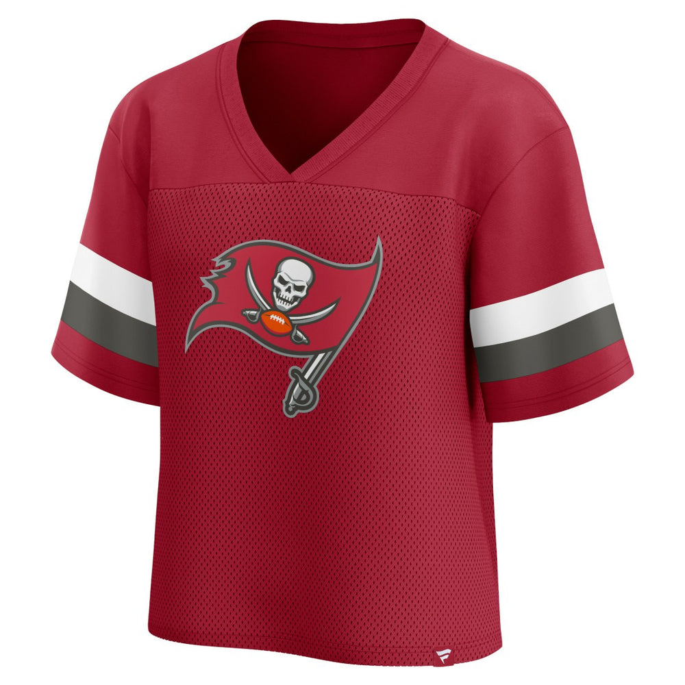 Tampa Bay Buccaneers Women's Established Jersey Cropped V-Neck T-Shirt | NFL Outlet