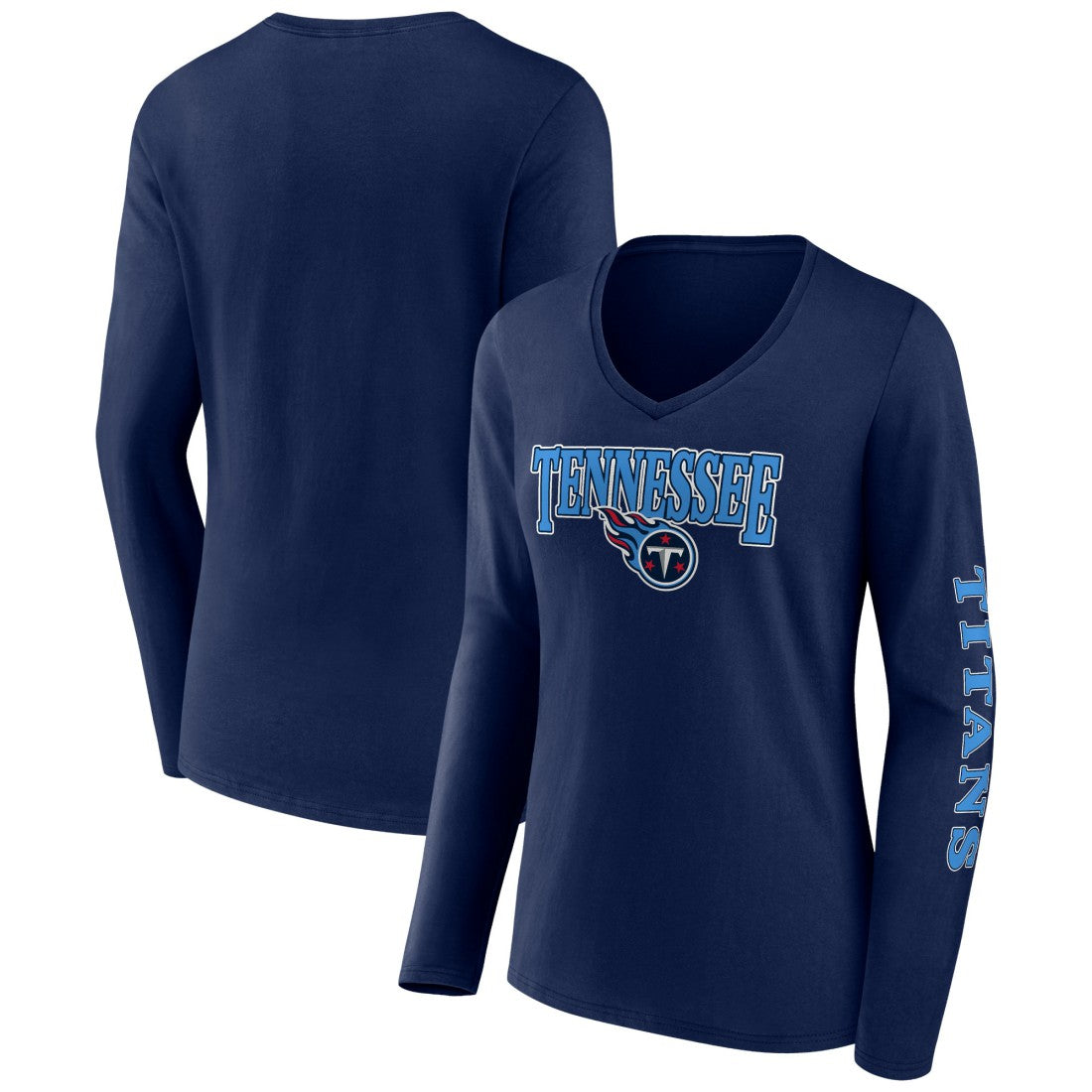 Tennessee Titans Women's Wordmark Long Sleeve V-Neck T-Shirt | NFL Discount