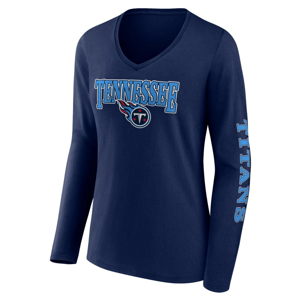 Tennessee Titans Women's Wordmark Long Sleeve V-Neck T-Shirt | NFL Discount