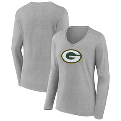Green Bay Packers Women's Primary Team Logo Long Sleeve V-Neck T-Shirt | NFL New