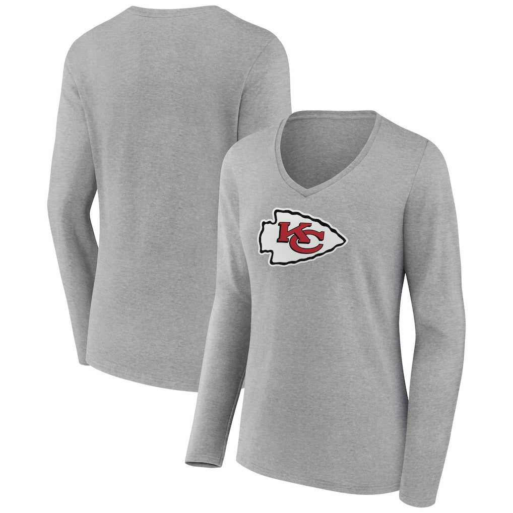 Kansas City Chiefs Women's Primary Team Logo Long Sleeve V-Neck T-Shirt | NFL Hot