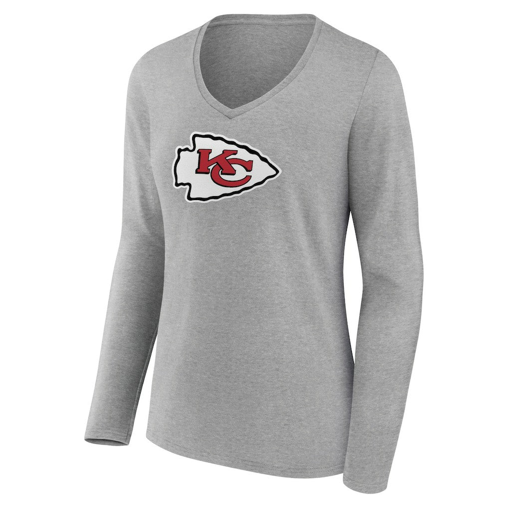 Kansas City Chiefs Women's Primary Team Logo Long Sleeve V-Neck T-Shirt | NFL Hot