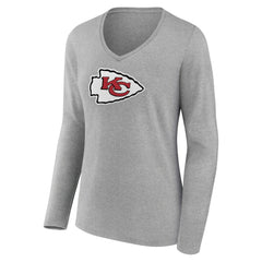 Kansas City Chiefs Women's Primary Team Logo Long Sleeve V-Neck T-Shirt | NFL Hot