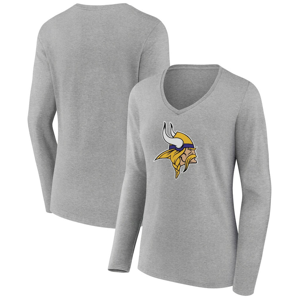 Minnesota Vikings Women's Primary Team Logo Long Sleeve V-Neck T-Shirt | NFL Hot