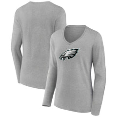 Philadelphia Eagles Women's Primary Team Logo Long Sleeve V-Neck T-Shirt | NFL Discount