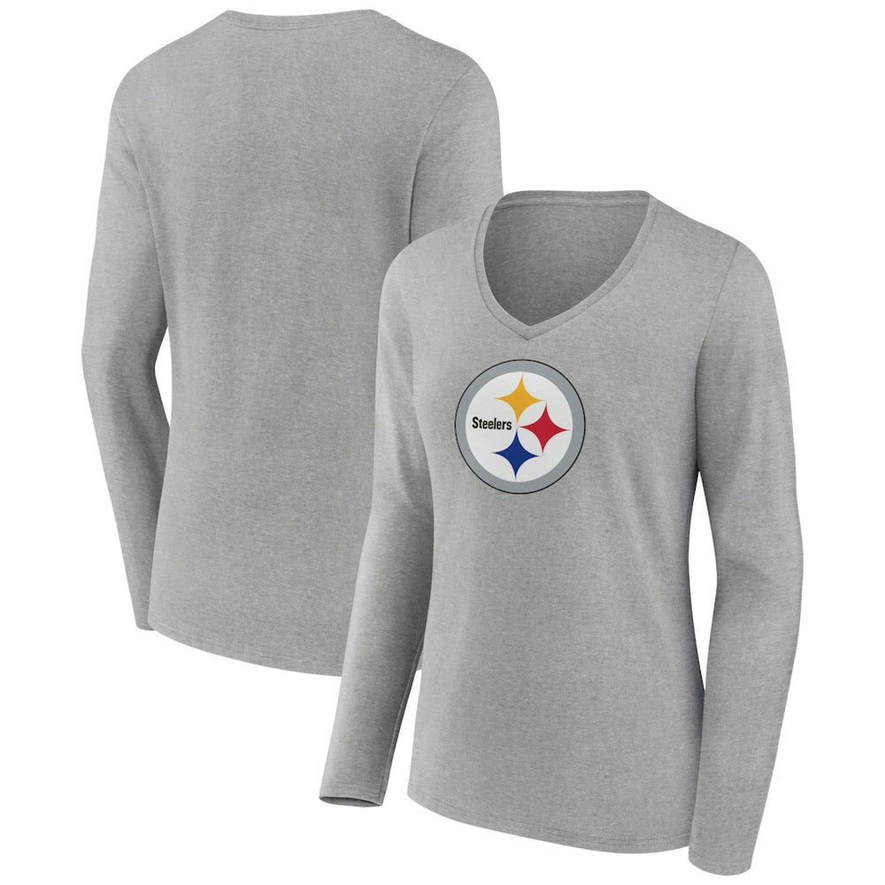 Pittsburgh Steelers Women's Primary Team Logo Long Sleeve V-Neck T-Shirt | NFL New
