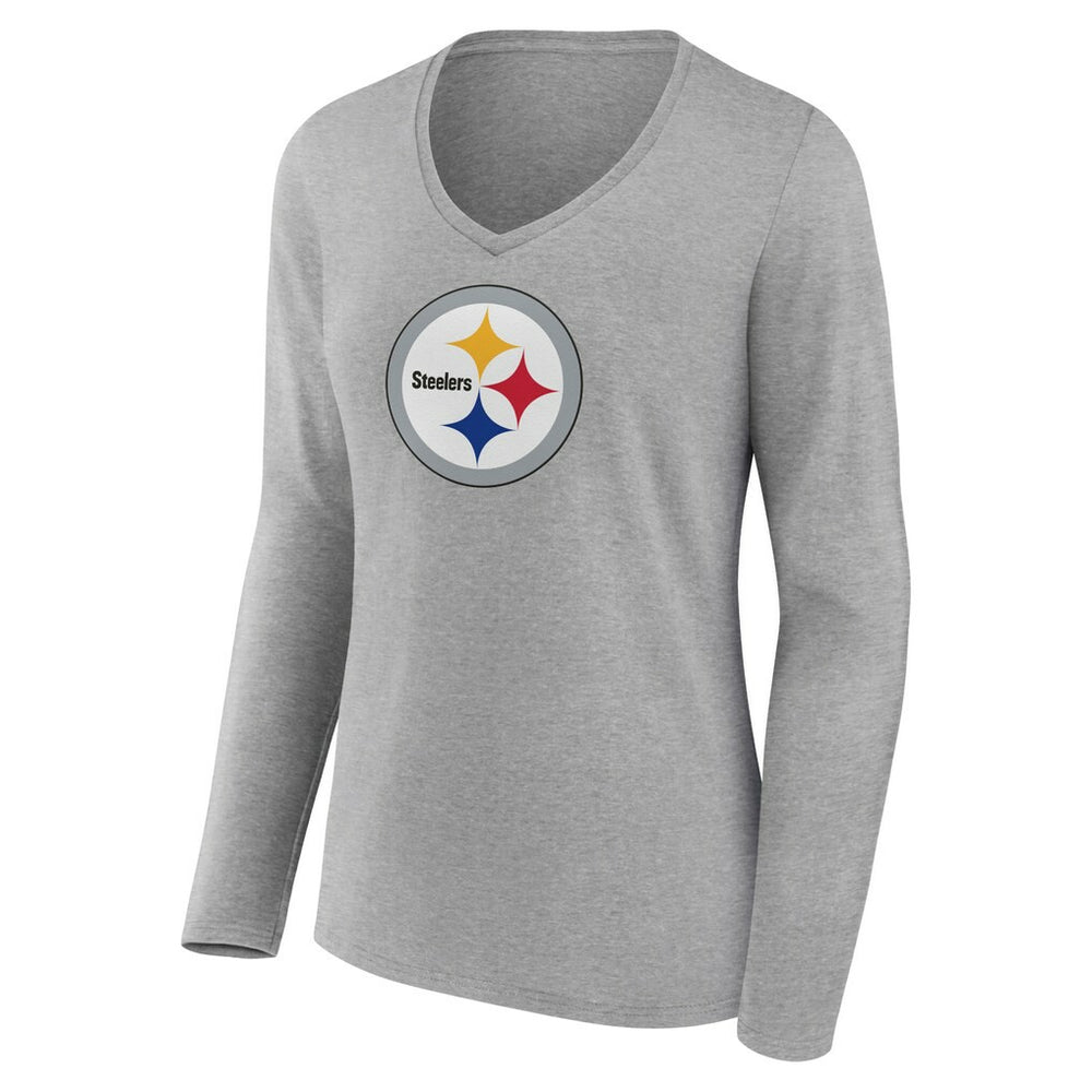 Pittsburgh Steelers Women's Primary Team Logo Long Sleeve V-Neck T-Shirt | NFL New