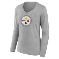 Pittsburgh Steelers Women's Primary Team Logo Long Sleeve V-Neck T-Shirt | NFL New