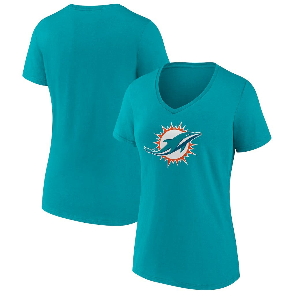 Miami Dolphins Women's Primary Team Logo V-Neck T-Shirt | NFL Hot
