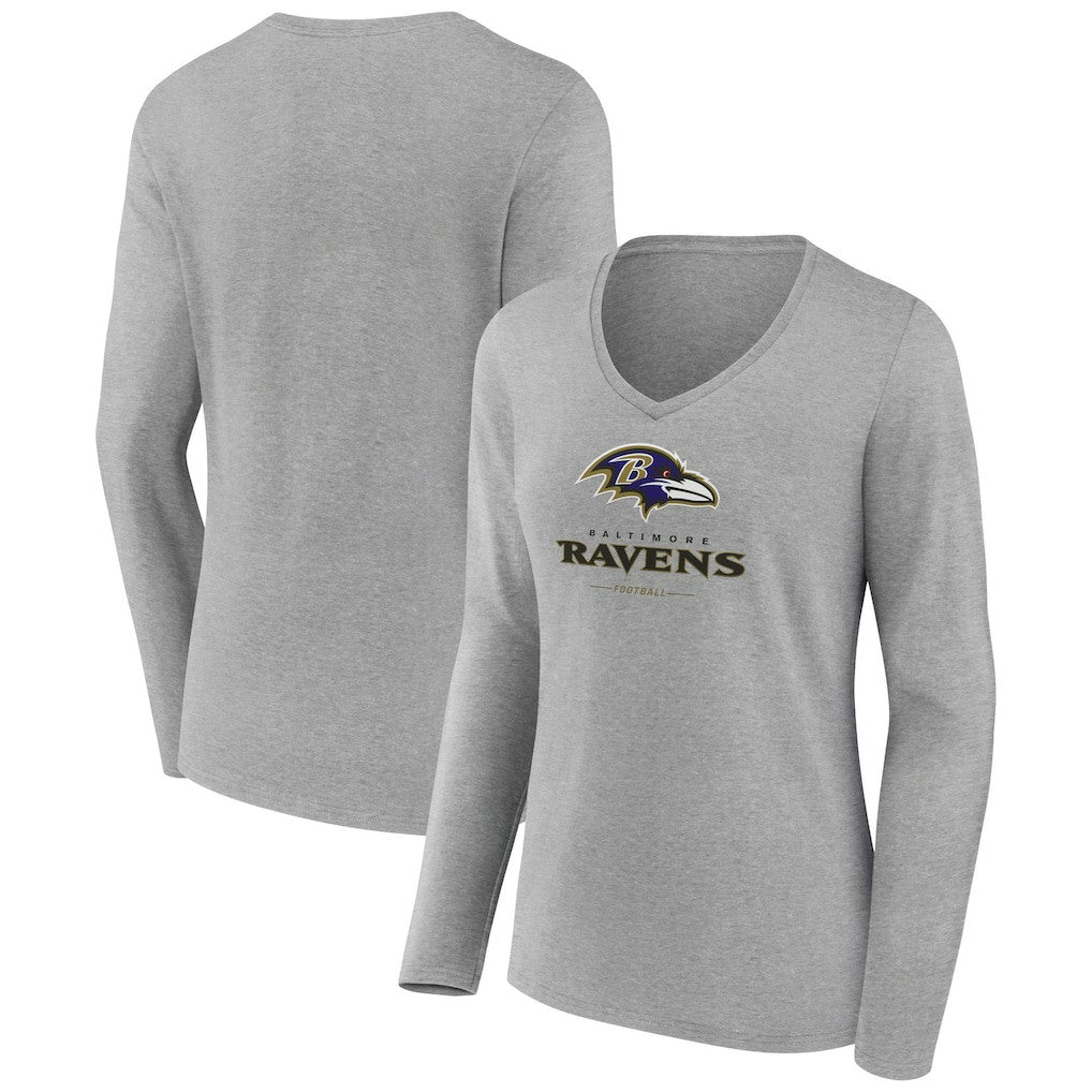 Baltimore Ravens Women's Logo Team Lockup Long Sleeve V-Neck T-Shirt | NFL Sale