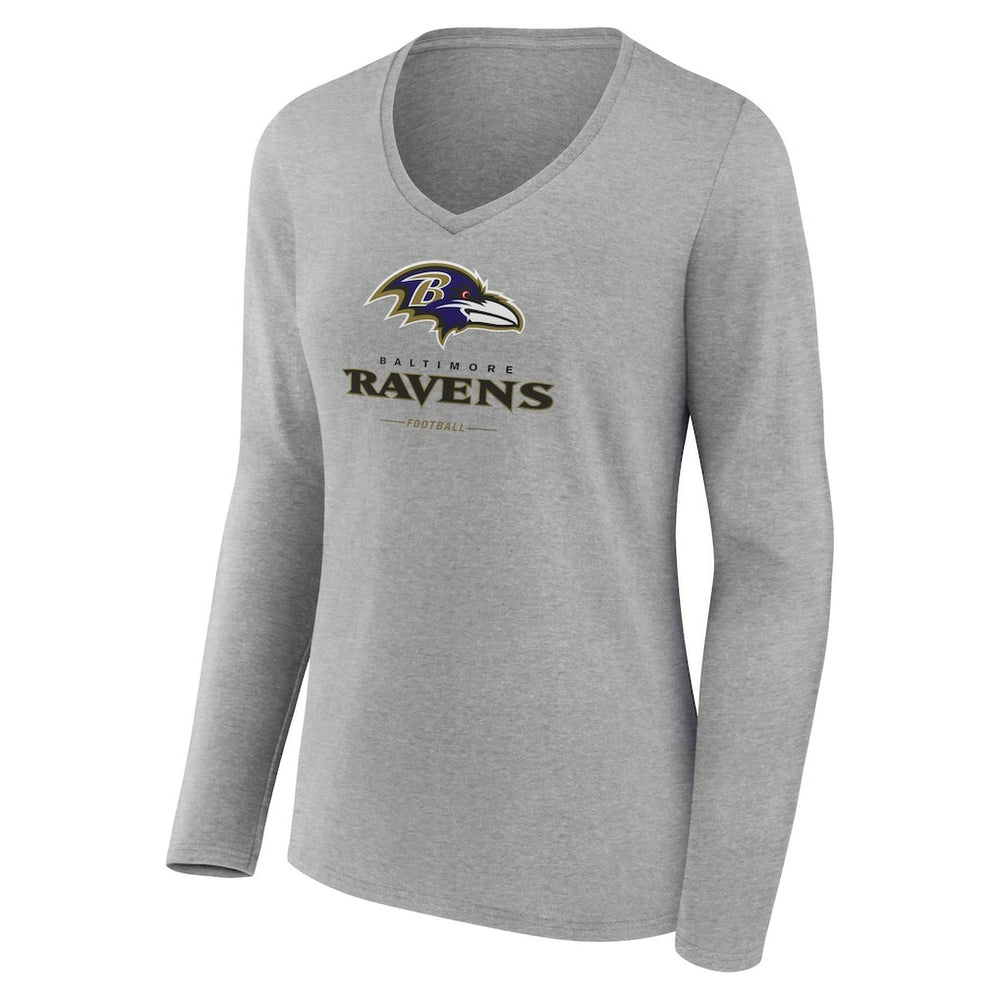 Baltimore Ravens Women's Logo Team Lockup Long Sleeve V-Neck T-Shirt | NFL Sale