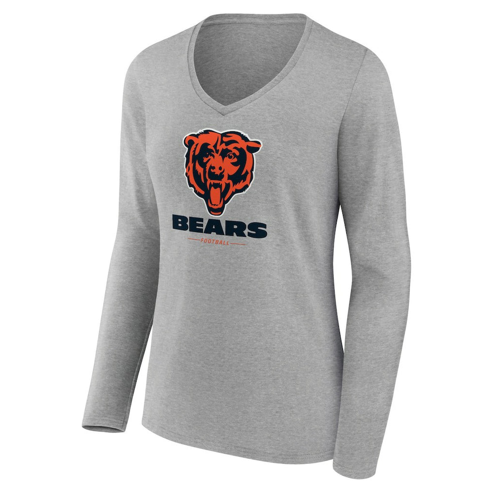 Chicago Bears Women's Logo Team Lockup Long Sleeve V-Neck T-Shirt | NFL Hot