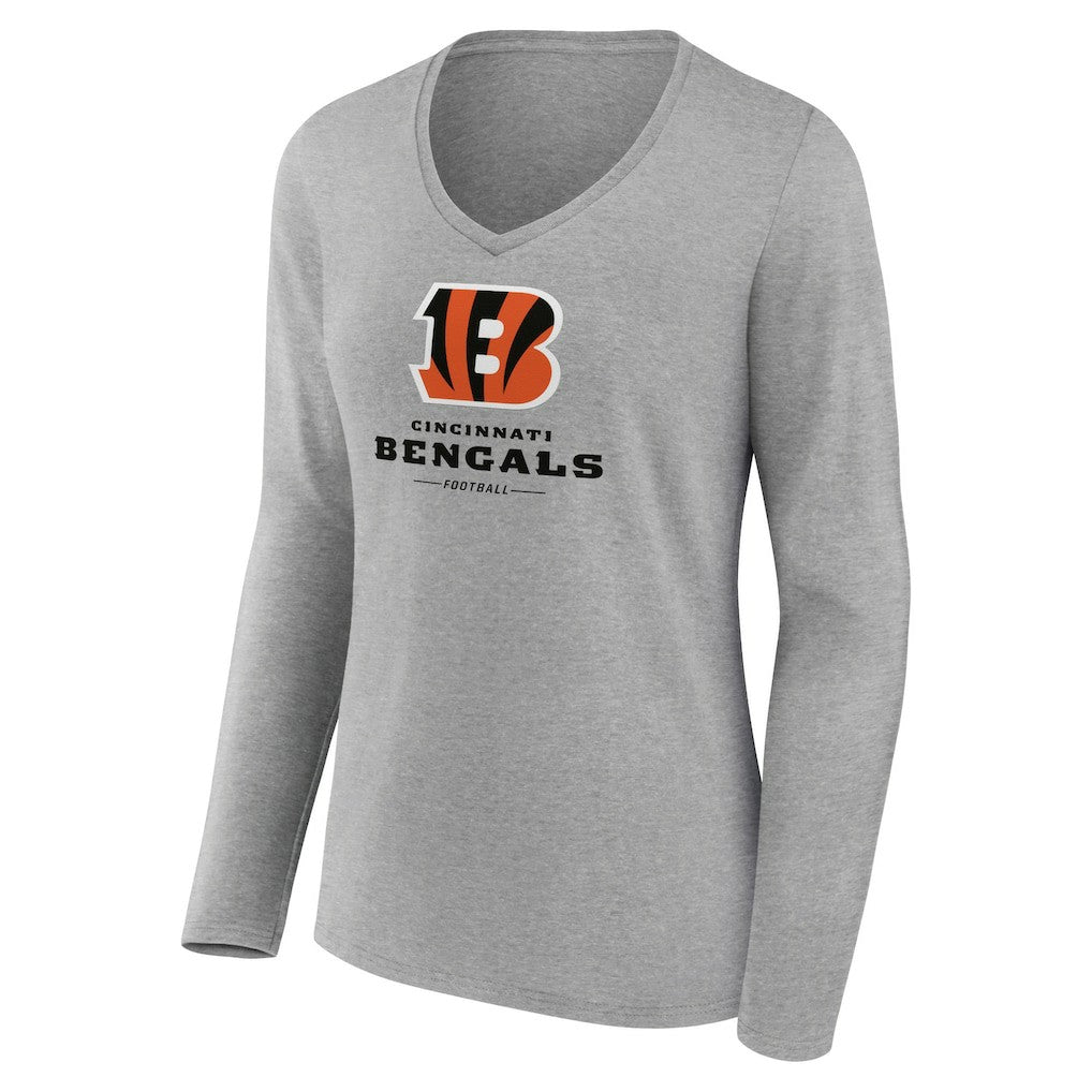 Cincinnati Bengals Women's Logo Team Lockup Long Sleeve V-Neck T-Shirt | NFL Sale