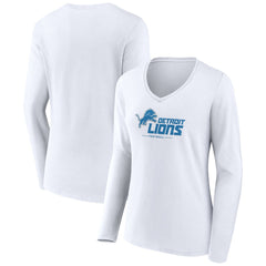 Detroit Lions Women's Logo Team Lockup Long Sleeve V-Neck T-Shirt | NFL Discount